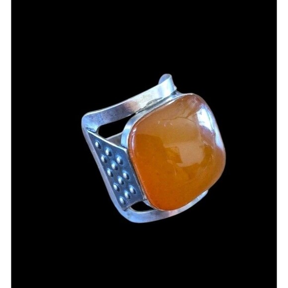 Vintage USSR 875 Silver Amber Cabochon Statement Modernist Ring Size 9.25